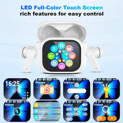 UYUXIO ANC ENC Earbuds with LCD Screen Noise Cancelling Wireless Earphone High Sound Quality Headphone Ear Buds Touch Headset