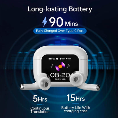 UYUXIO ANC ENC Earbuds with LCD Screen Noise Cancelling Wireless Earphone High Sound Quality Headphone Ear Buds Touch Headset