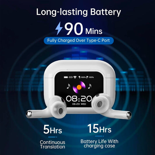 UYUXIO ANC ENC Earbuds with LCD Screen Noise Cancelling Wireless Earphone High Sound Quality Headphone Ear Buds Touch Headset