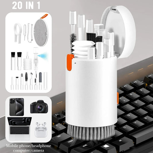 Kit de nettoyage d'écran 20 en 1 pour ordinateur portable, téléphone, brosse de nettoyage pour clavier d'ordinateur, AirPods, MacBook, iPad, outil de nettoyage multifonction pour appareils électroniques, appareils photo, tablettes, écrans de voiture
